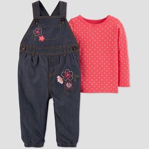 Baby Girls' 2pc Floral Denim Overall Set Size 6M